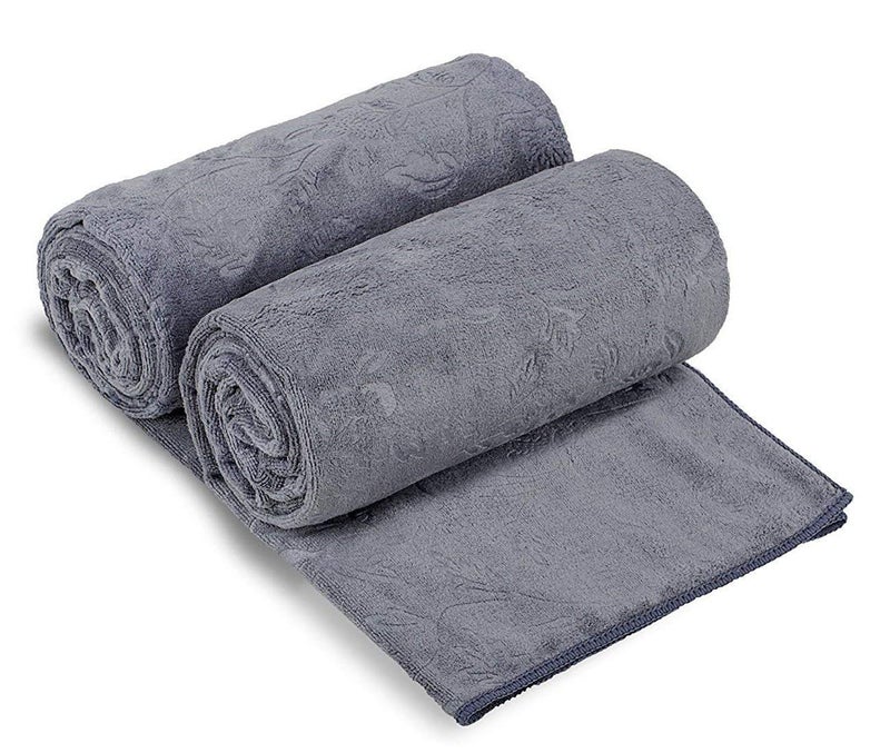 JML Pack of 2 Large Bath Towels Set, Oversized Microfiber Towel for Body, 30" x 60", Fast Drying, Soft Super Absorbent for Yoga, Gym,Spa, Sauna, Shower, Beach, Pool, Sport - Grey Floral Pattern - Image 1